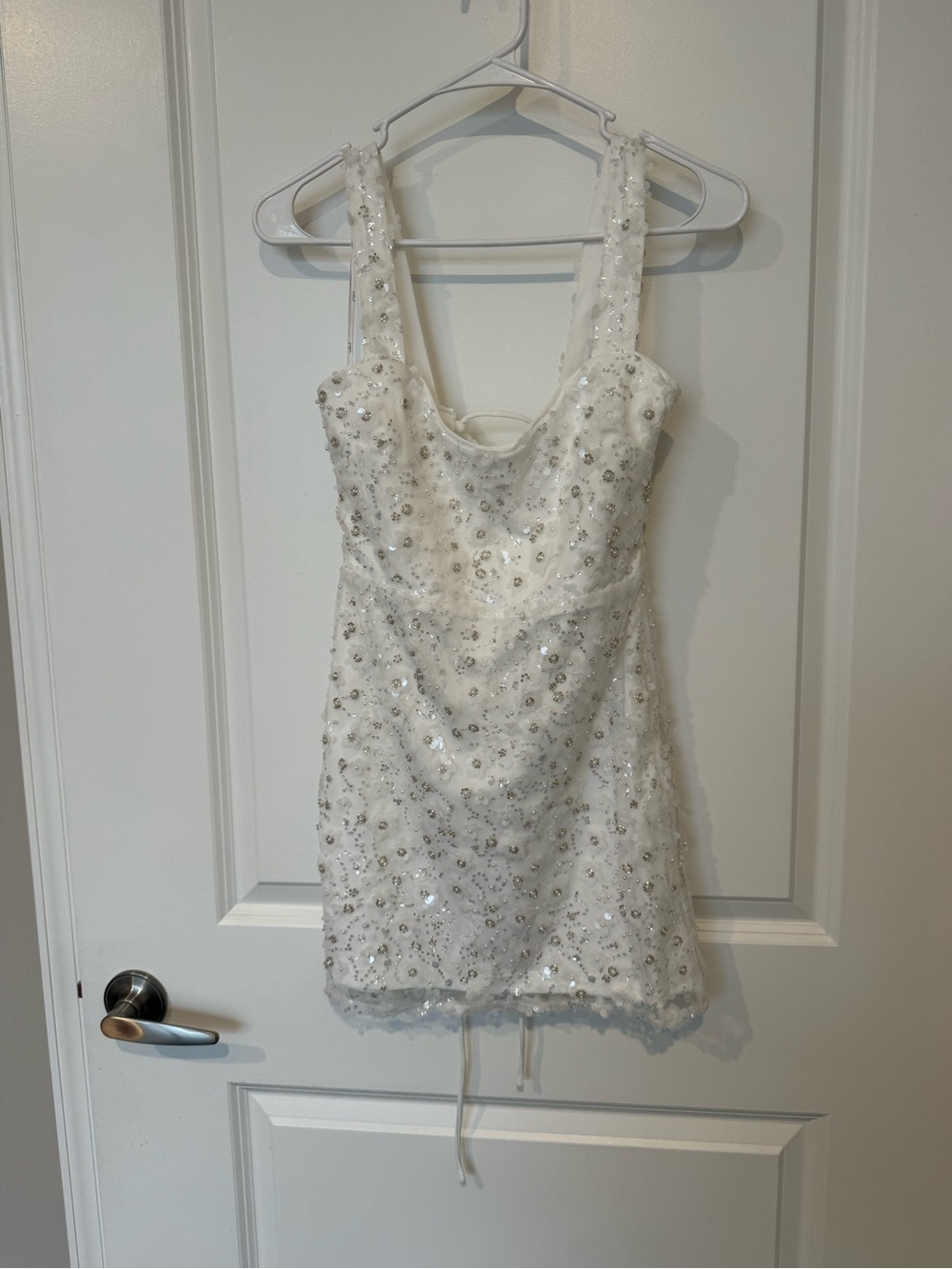 Lulu's White Sequin & Bead Mini Dress